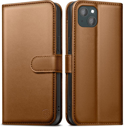 Handyhülle iPhone 13 Lederhülle Braun RFID Blocker Standfunktion