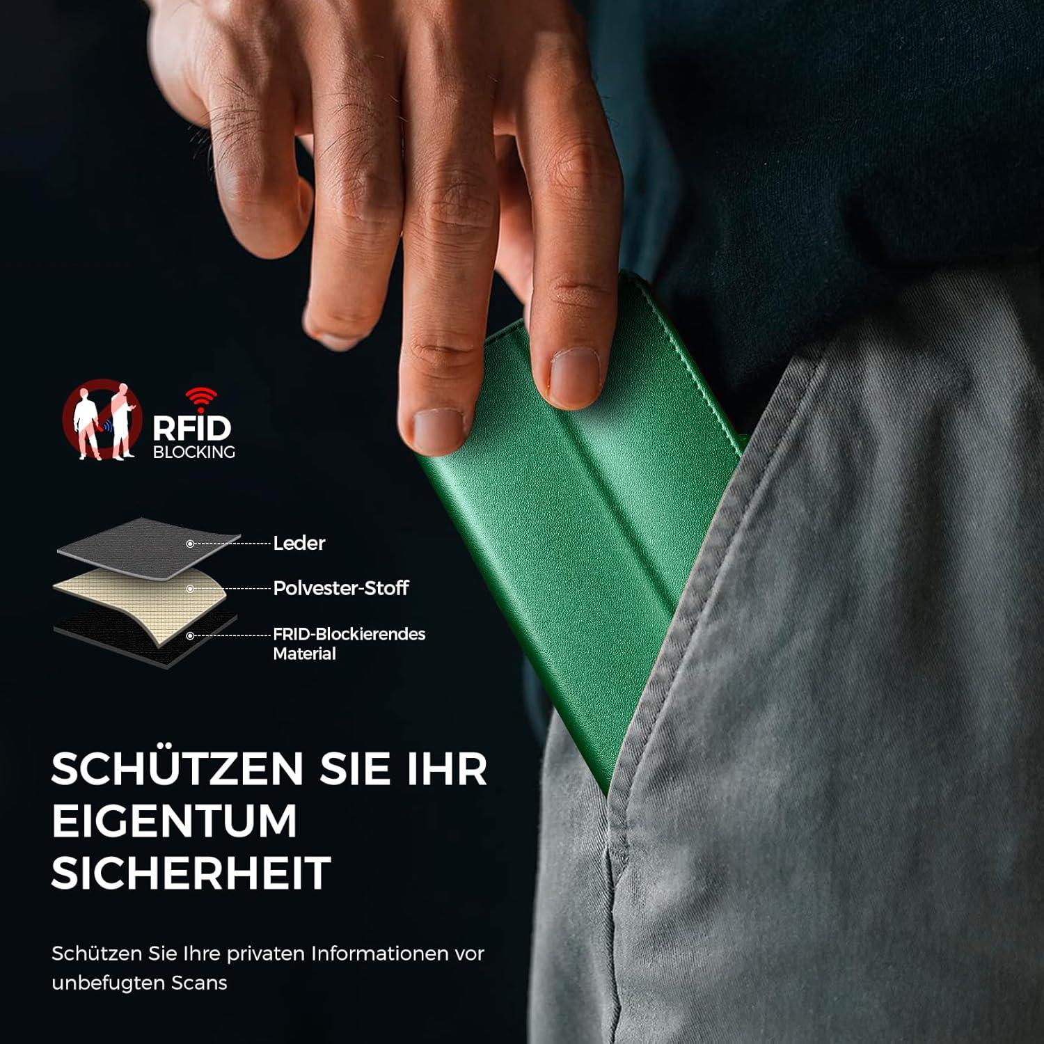 EASDNB iPhone 14 Klapphülle mit Panzer Glas Kartenfächer RFID Standfunktion Grün