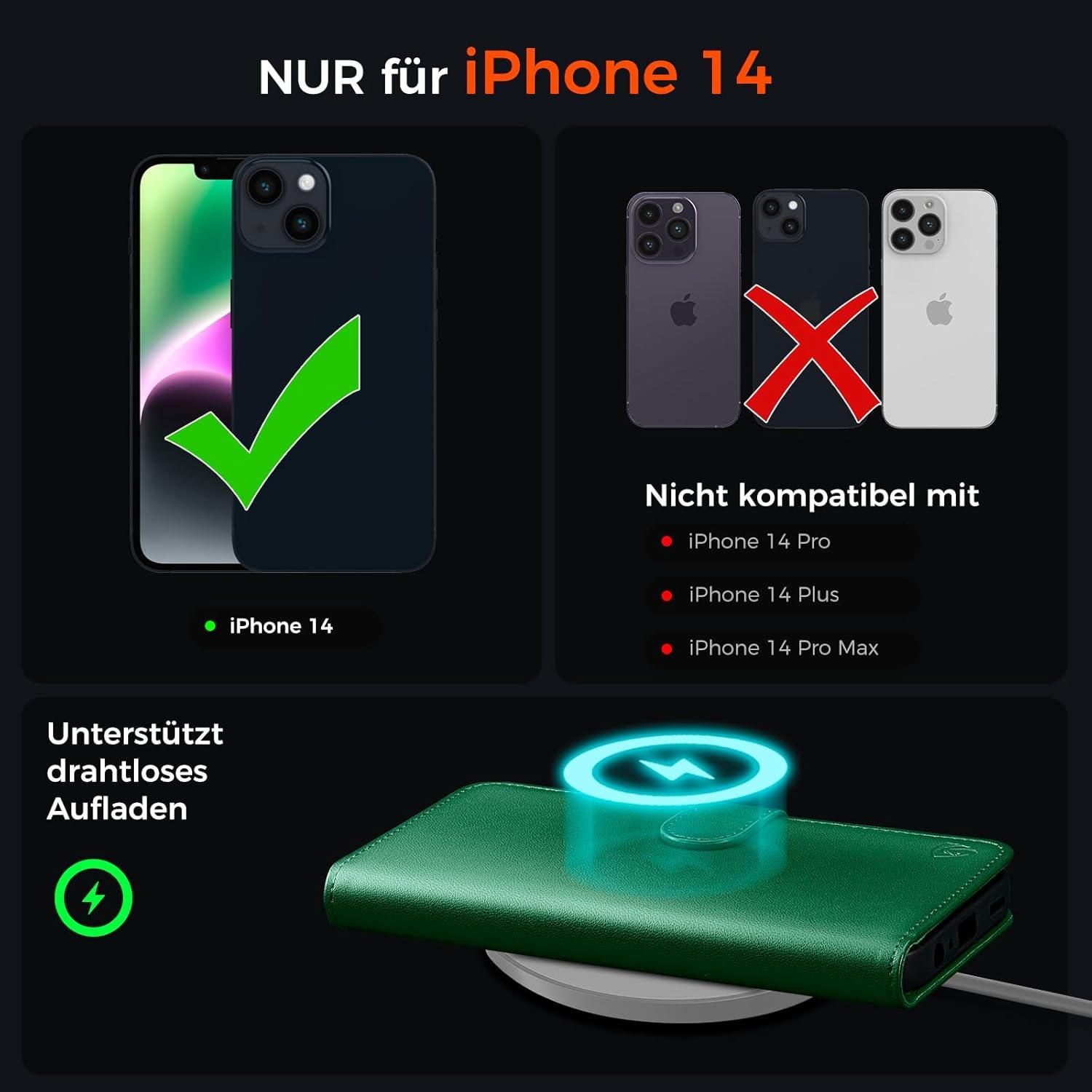 iPhone 14 Klapphülle Panzer Glas Karten RFID Schutz KieferGrün