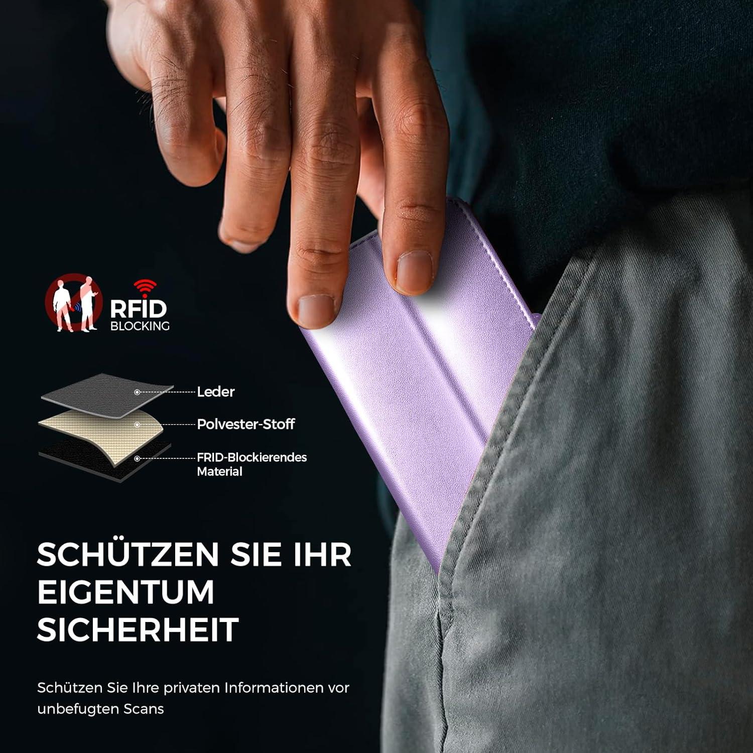 EASDNB iPhone 14 Klapphülle RFID Lederhülle mit Kartenfächern, Panzer Schutzglas, Standfunktion HellLila