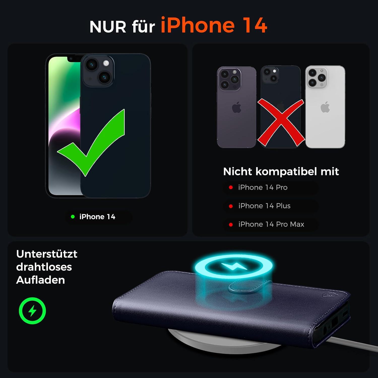 iPhone 14 Klapphülle Blau Panzer Glas RFID Blocker Standfunktion
