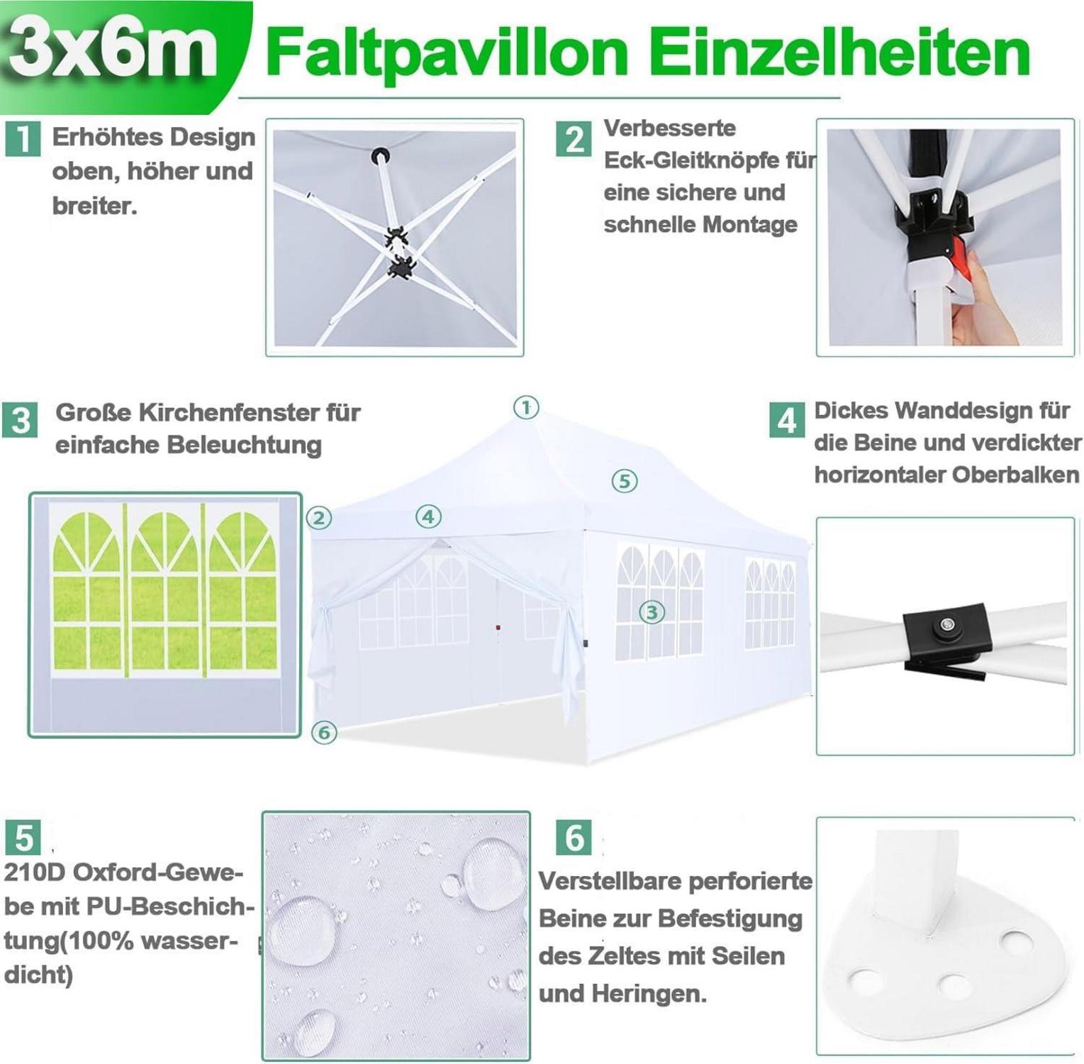 COBIZI Faltpavillon 3x6m Wasserdicht Stabil Winterfest mit