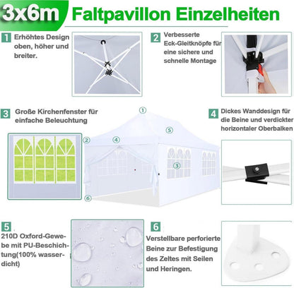 COBIZI Faltpavillon 3x6m Wasserdicht Stabil Winterfest mit