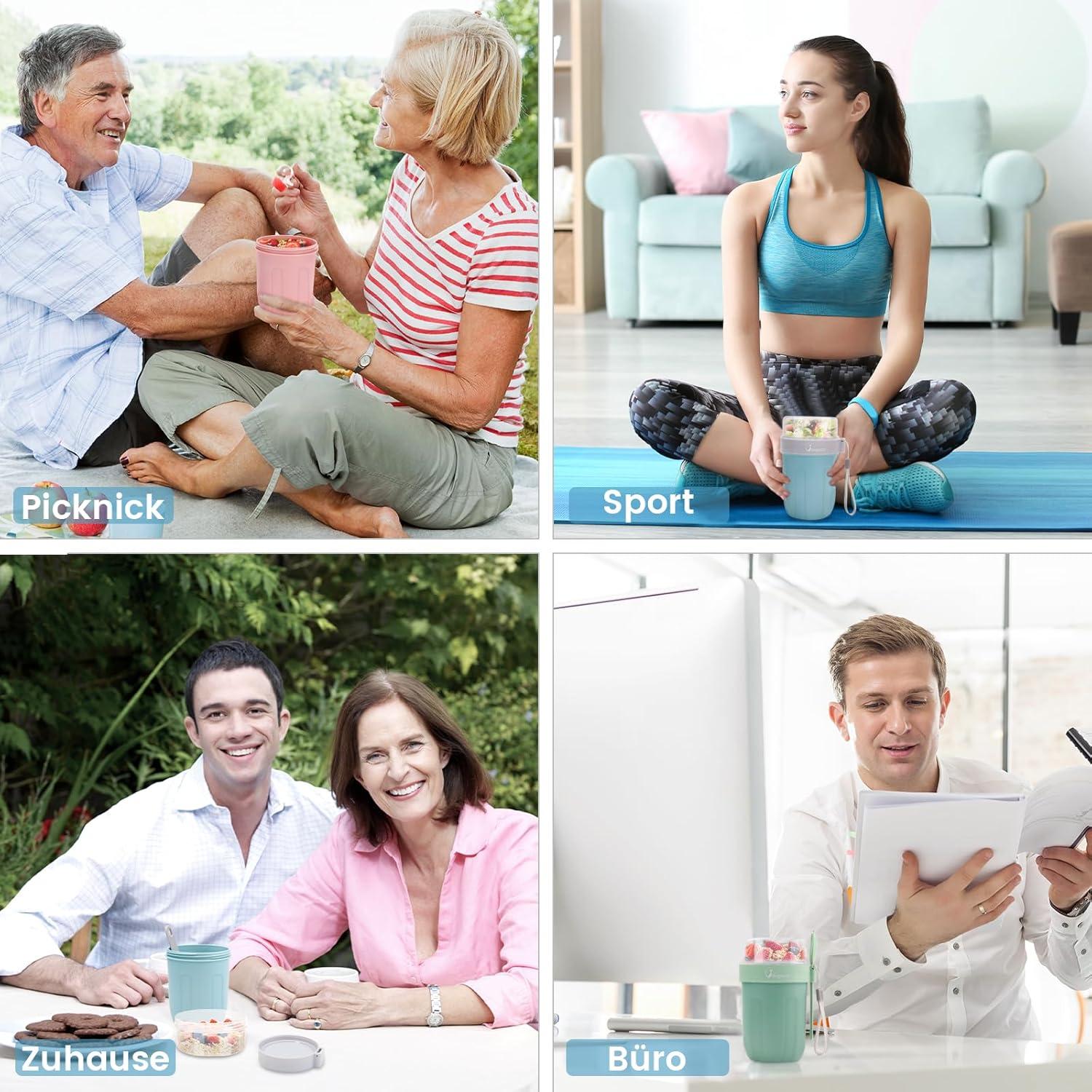 Bugucat Müslibecher to Go 660ML+260ML Yoghurtbecher Lunchpot Blau