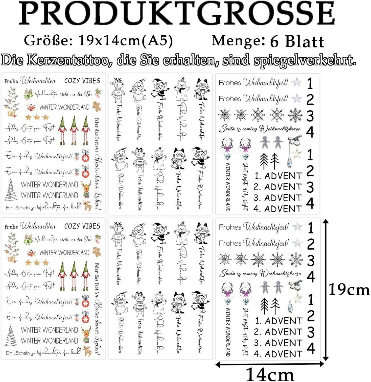 Kerzentattoos Weihnachten Rub on Sticker A5, DIY Kerzenfolie