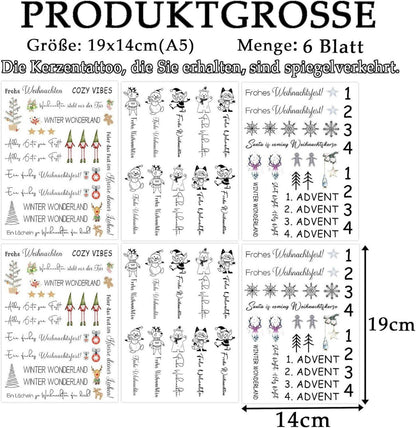 Kerzentattoos Weihnachten Rub on Sticker A5, DIY Kerzenfolie
