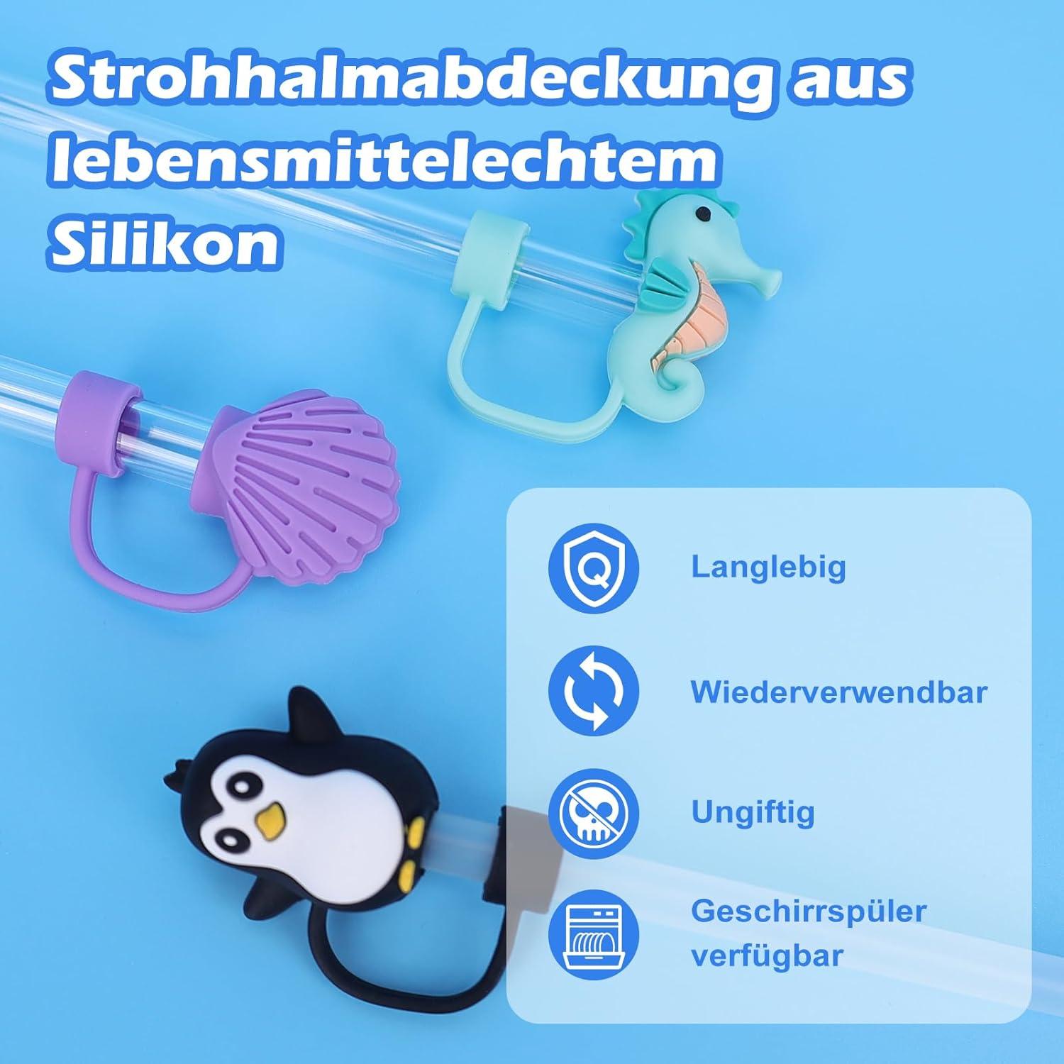 8er Set Strohhalm Abdeckung für Stanley Cup, Meerestiere Design - Zubehör für 10mm Strohhalme