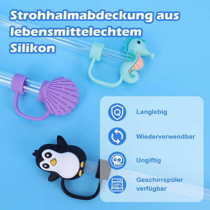 8er Set Strohhalm Abdeckung für Stanley Cup, Meerestiere Design - Zubehör für 10mm Strohhalme