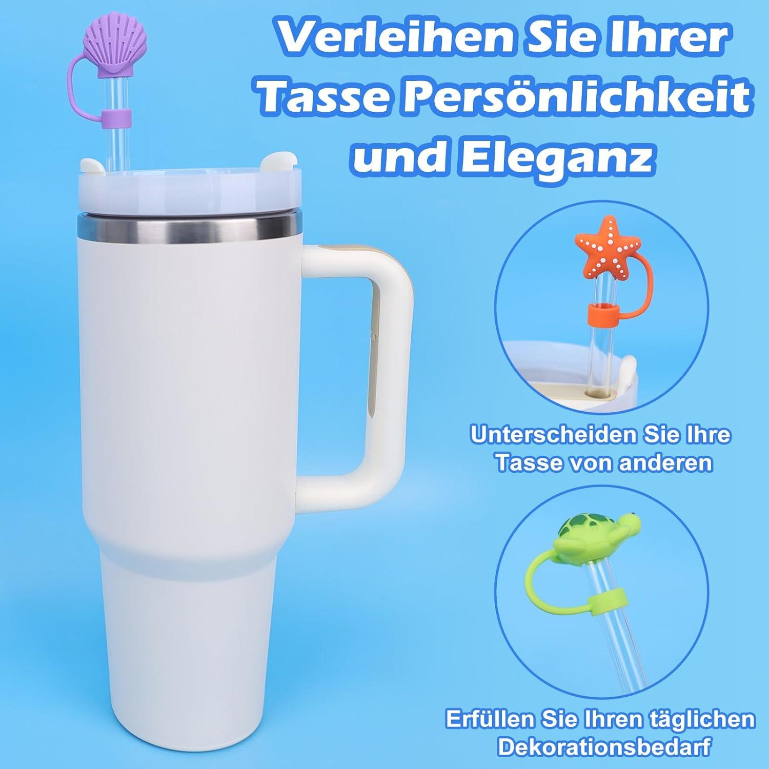 8 Stück Strohhalm Abdeckung 10mm Silikon Meerestiere für Stanley Cup