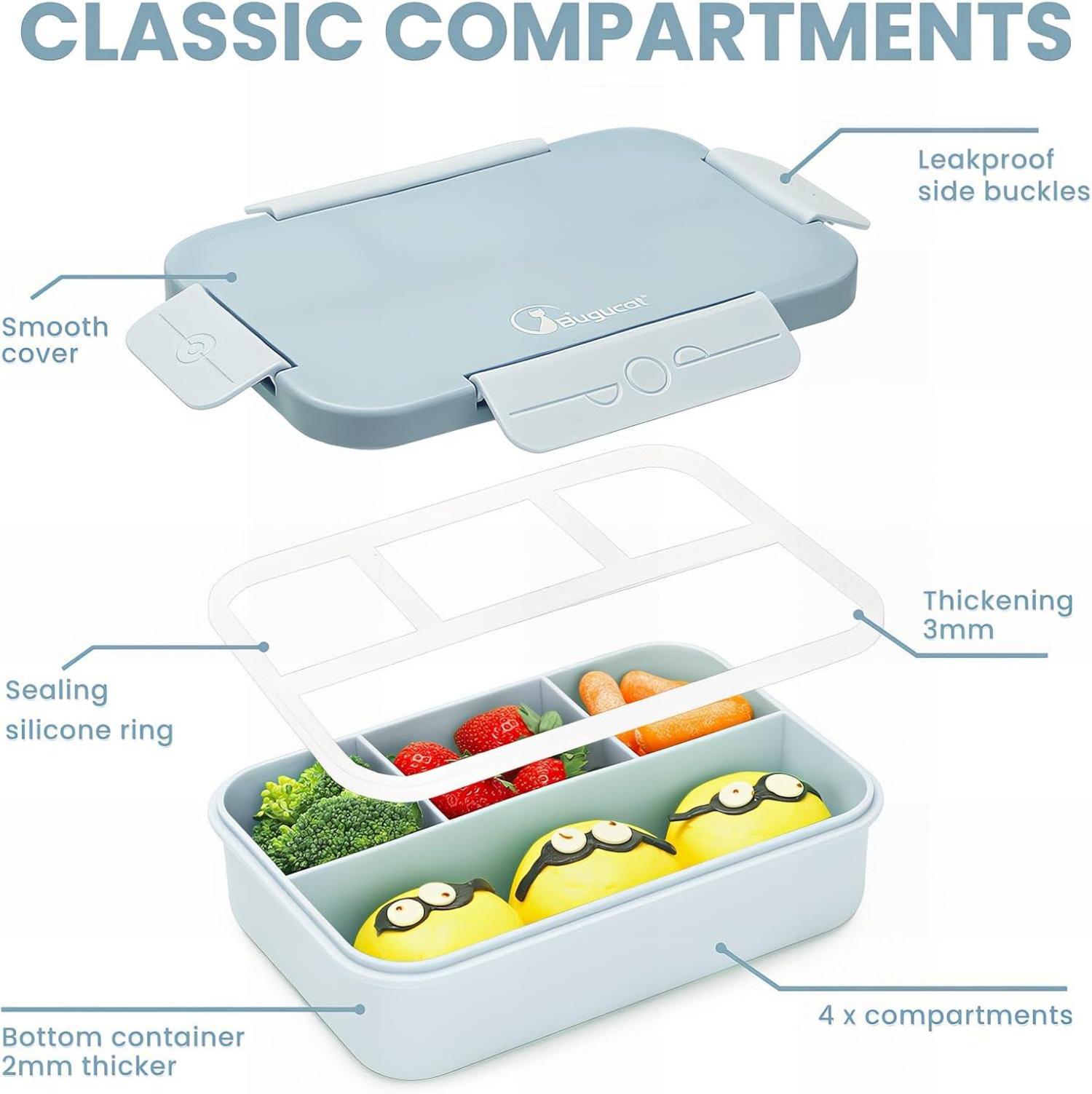 Große Lunchbox mit 4 Fächern Bento Box für Kinder Blau