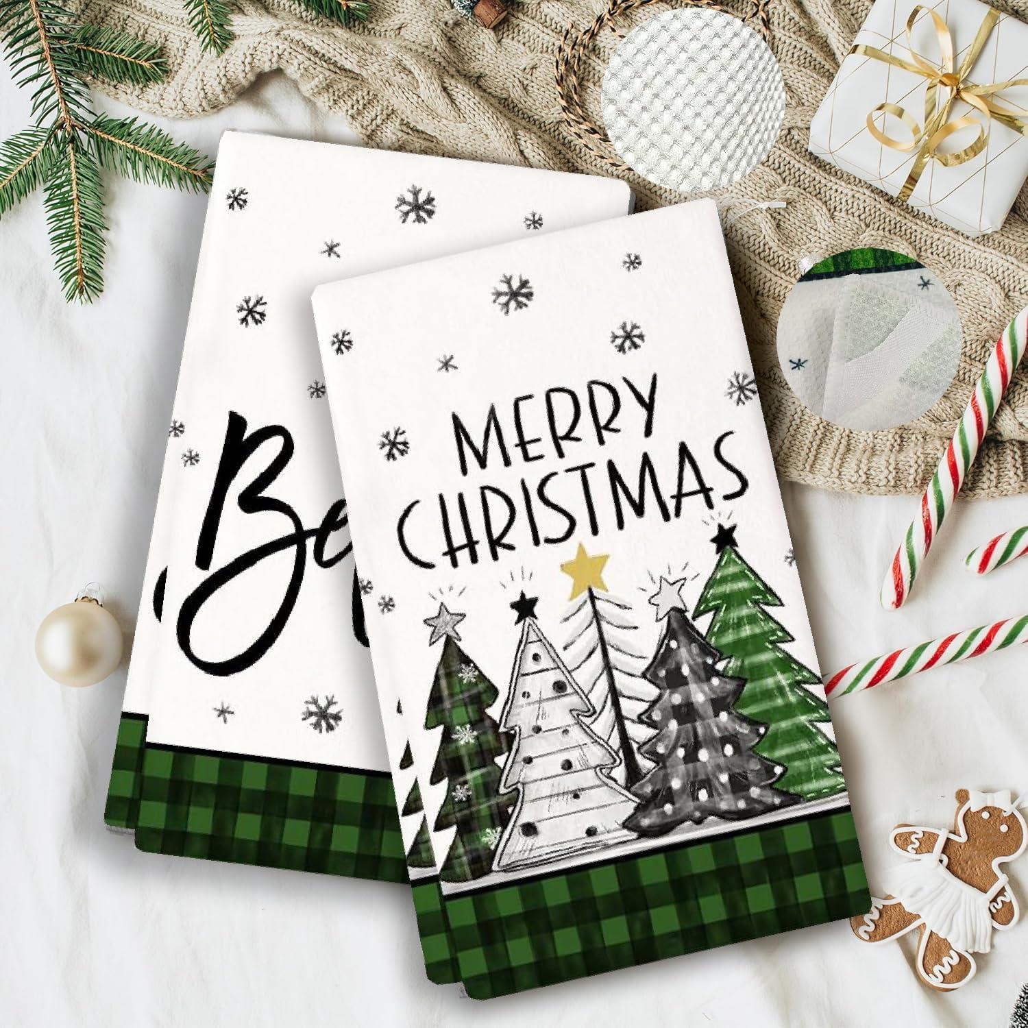 Weihnachtsdeko Innen 2er Geschirrtücher Weihnachtsmotiven 40x60cm - Saugfähig & Vielseitig nutzbar