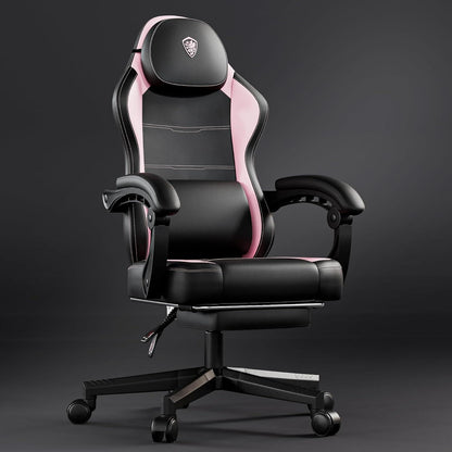 Ergonomischer Gaming Stuhl mit Lendenwirbelstütze und Fußstütze