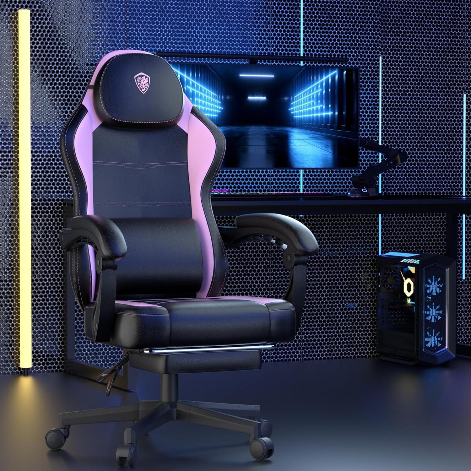 Ergonomischer Gaming Stuhl mit Lendenwirbelstütze, Rosa