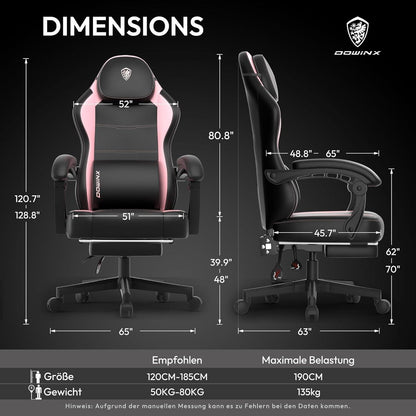 Ergonomischer Gaming Stuhl mit Lendenwirbelstütze und Fußstütze