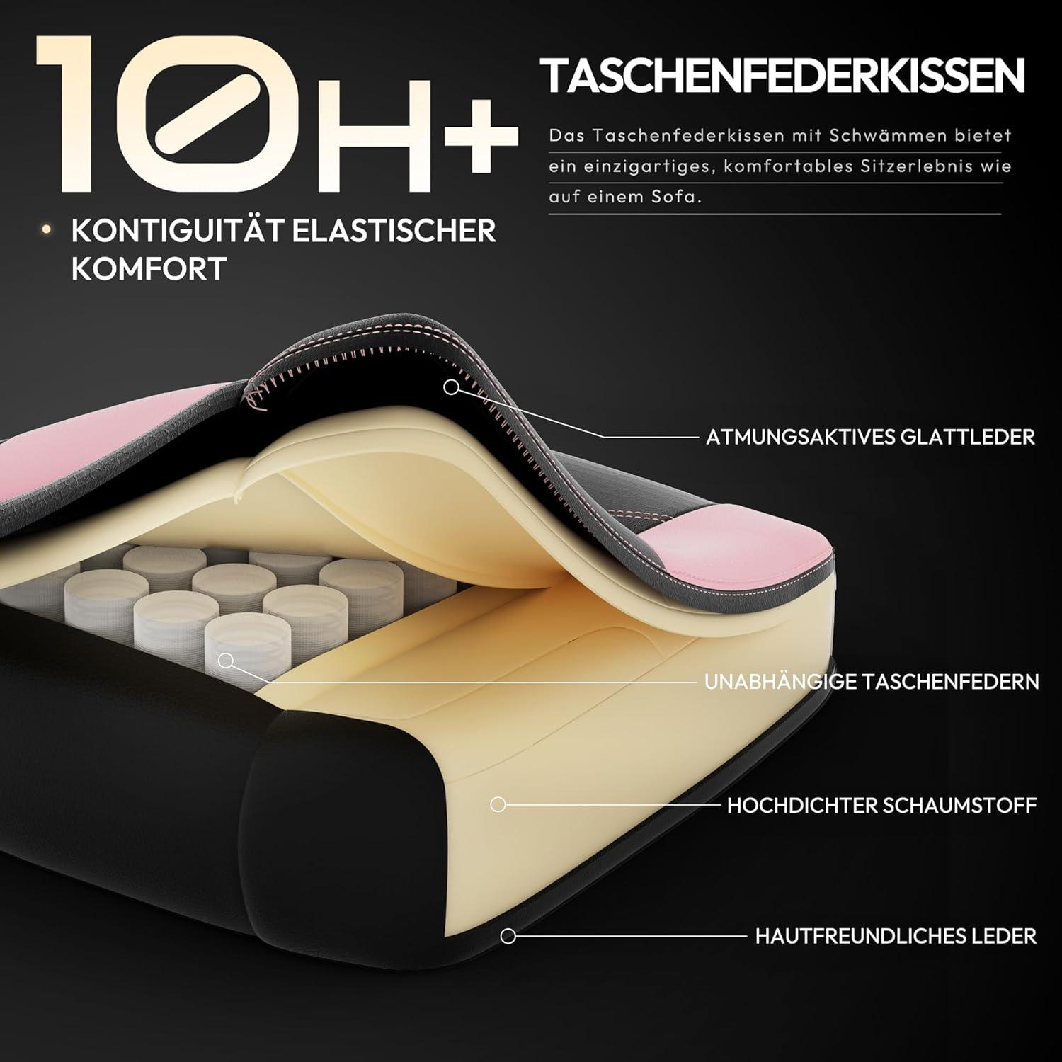 Dowinx Gaming Stuhl Racing Gamer Stuhl, Ergonomischer Gaming Chair PU Leder Verbreiterte Rückenlehne 150KG, Rosa