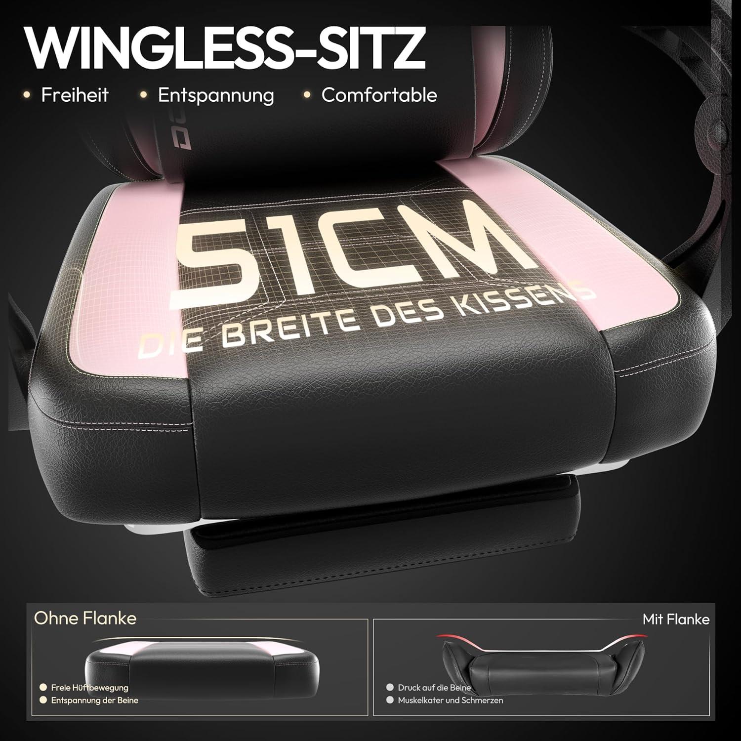 Dowinx Ergonomischer Gaming Stuhl mit Lendenwirbelstütze 150KG Rosa