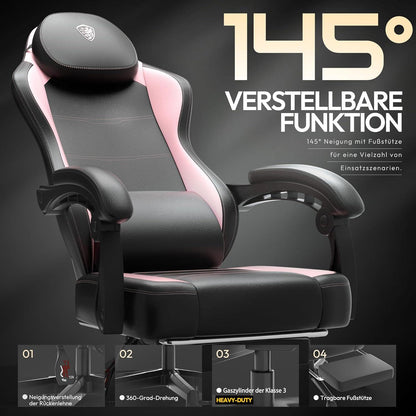 Dowinx Ergonomischer Gaming Stuhl mit Lendenwirbelstütze 150KG Rosa