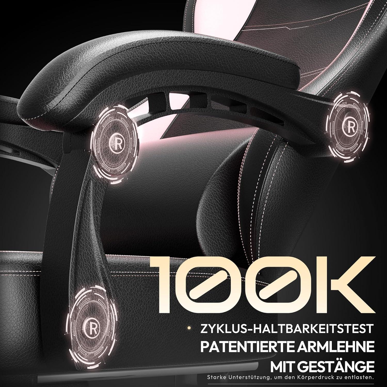 Dowinx Gaming Stuhl Racing Gamer Stuhl, Ergonomischer Gaming Chair PU Leder Verbreiterte Rückenlehne 150KG, Rosa