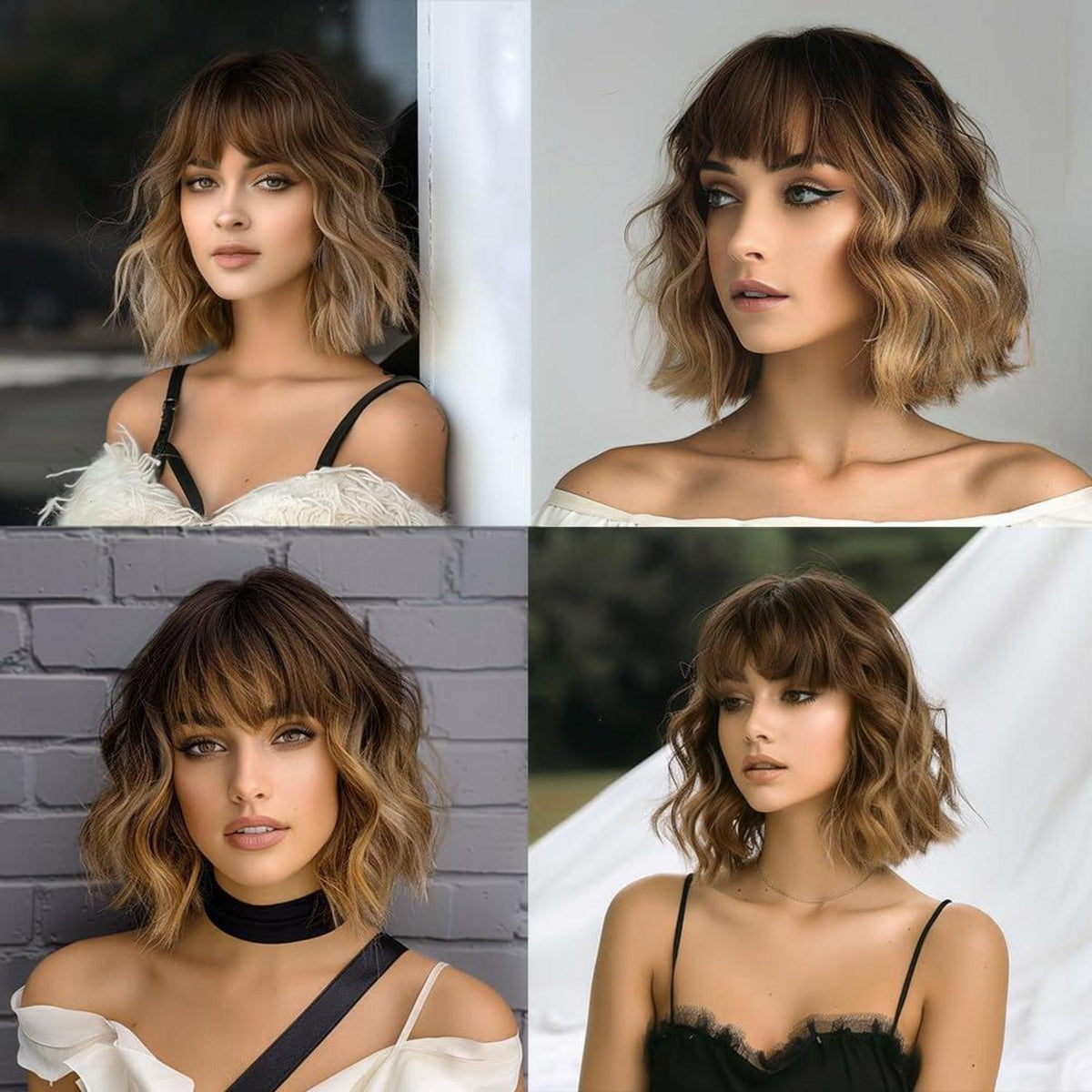 Braune Bob Perücke mit Pony – Synthetisches Haar Ombre Perücke