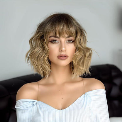 Braune Bob Perücke mit Pony – Synthetisches Haar Ombre Perücke