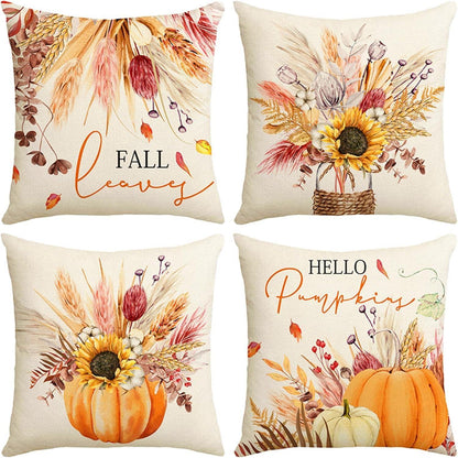 Thanksgiving Kissenbezüge 45x45cm 4er Set Baumwolle Leinen Sofa Bett