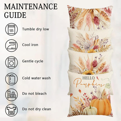 4er Set Herbstdeko Kissenbezug 45x45cm Thanksgiving Kürbis Muster