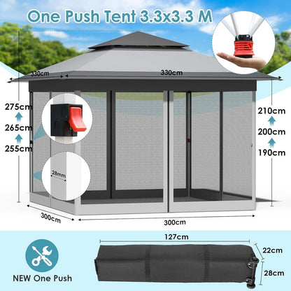 3x3m Pavillon mit Moskitonetzen, wasserdicht & stabil