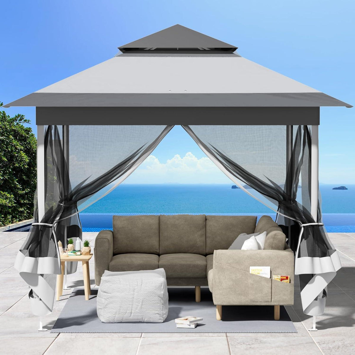 3x3m Pavillon mit Moskitonetzen, wasserdicht & stabil
