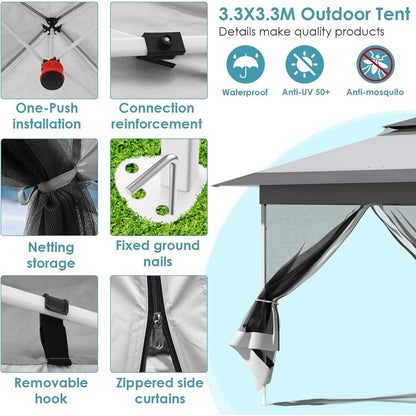 3x3m Pavillon mit Moskitonetzen, wasserdicht & stabil