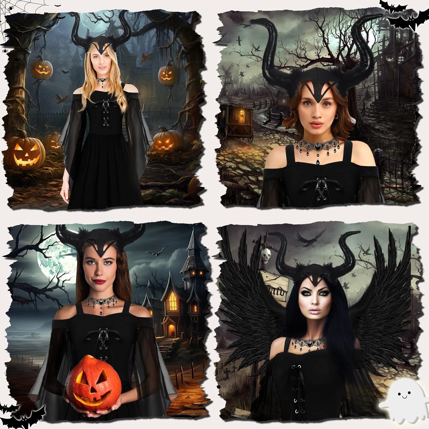 Halloween Gothic Kleid Damen Mittelalter Hexenkleid XL Schwarz