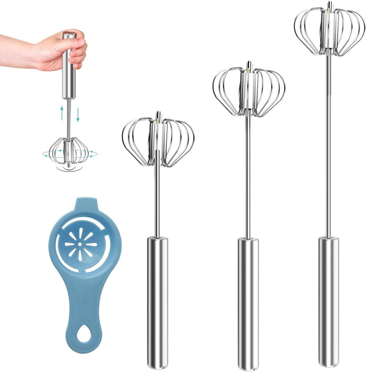 4er Set Edelstahl Schneebesen & Eiweißabscheider Küchenquirl