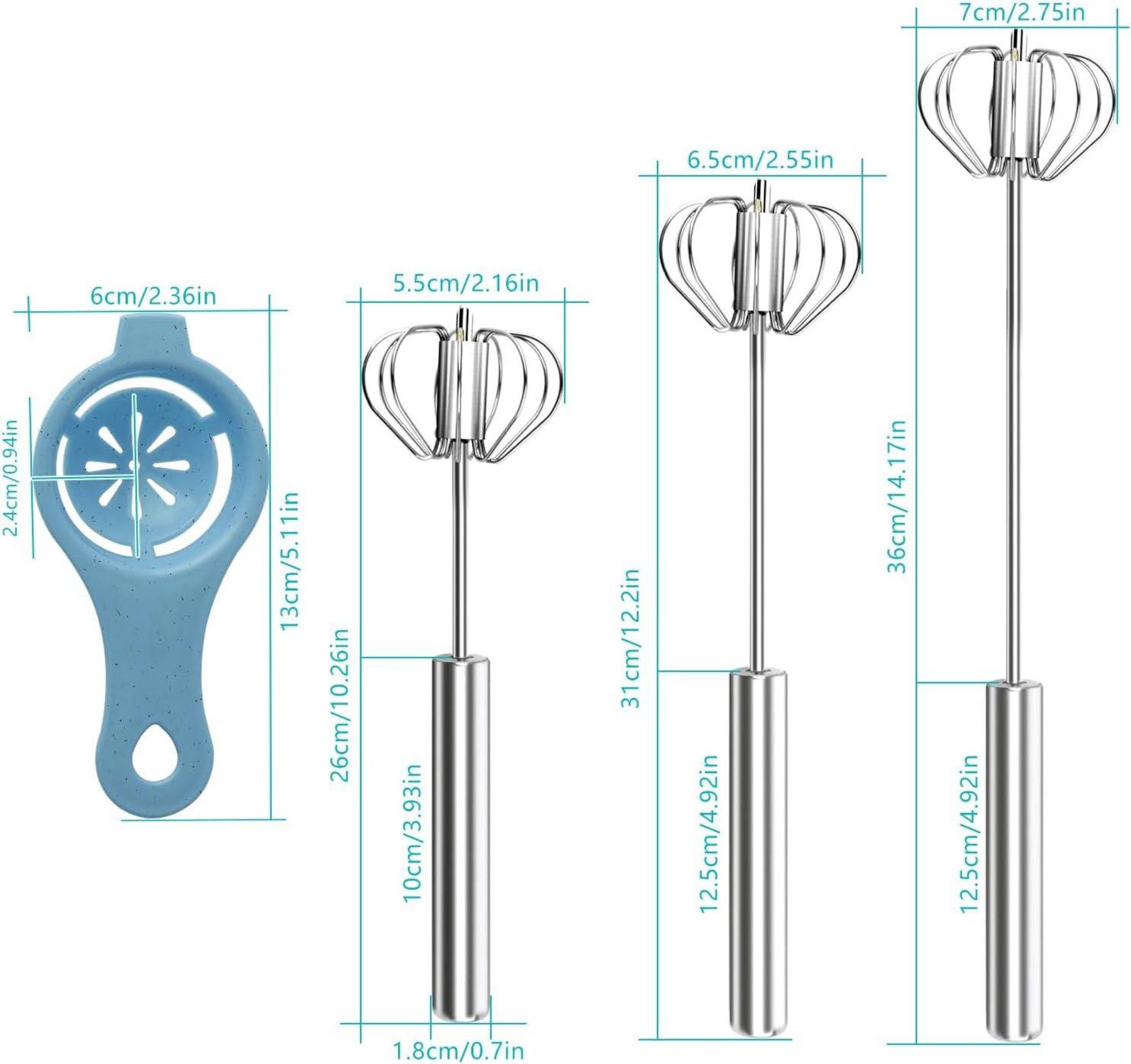 4er Set Edelstahl Schneebesen & Eiweißabscheider Küchenquirl