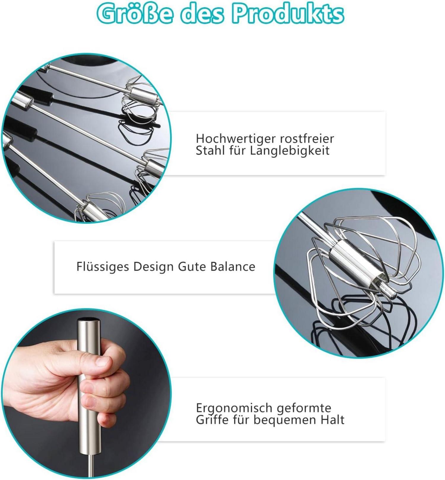 4er Set Edelstahl Schneebesen & Eiweißabscheider Küchen Quirl