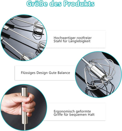 4er Set Edelstahl Schneebesen & Eiweißabscheider Küchen Quirl