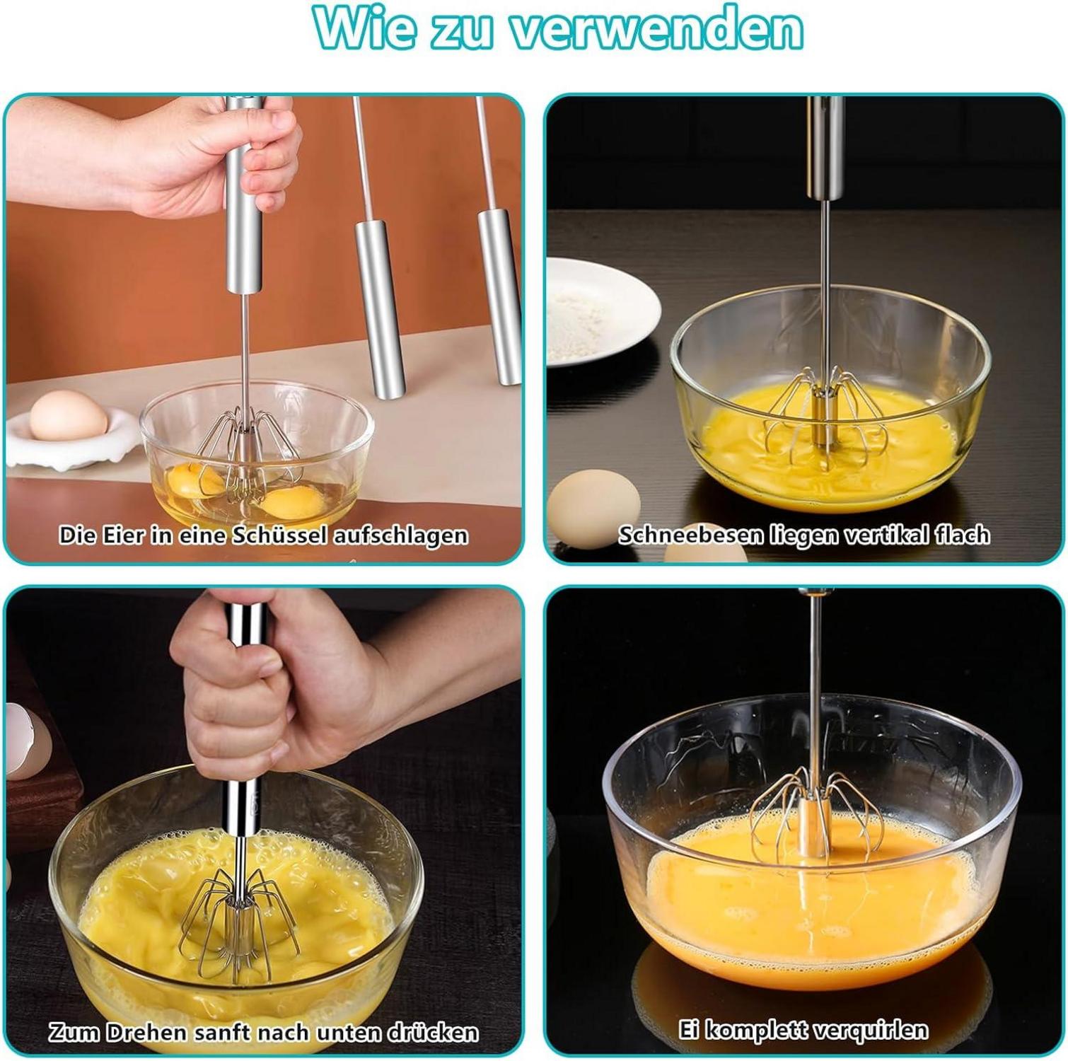 4-teiliges Edelstahl Schneebesen Set mit Eiweißabscheider 26 cm 31 cm 36 cm