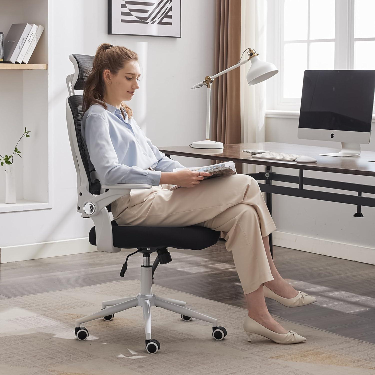 Bürostuhl Ergonomisch 150KG, Verstellbarer Kopfstütze, Lendenwirbelstütze, Drehstuhl Mesh
