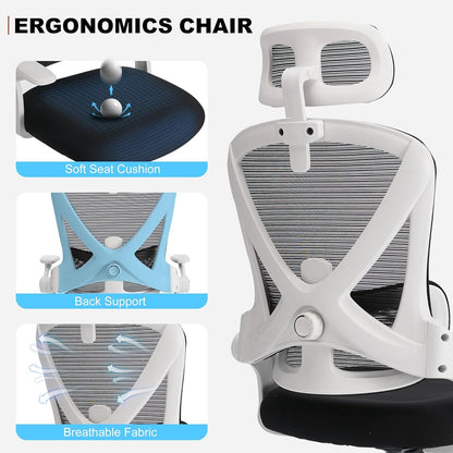 Ergonomischer Bürostuhl mit Kopfstütze und Lendenwirbelstütze, Mesh