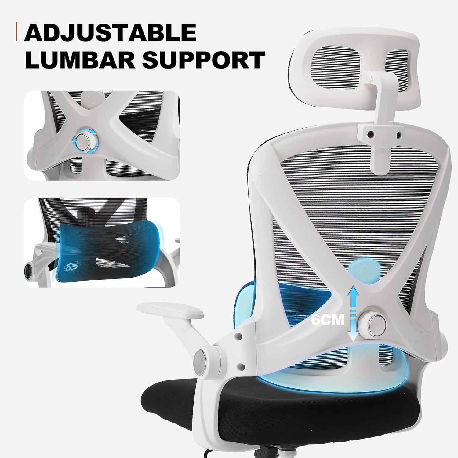 Bürostuhl Ergonomisch 150KG, Verstellbarer Kopfstütze, Lendenwirbelstütze, Drehstuhl Mesh