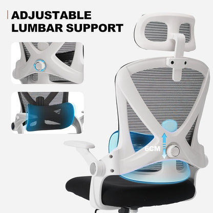 Bürostuhl Ergonomisch 150KG, Verstellbarer Kopfstütze, Lendenwirbelstütze, Drehstuhl Mesh