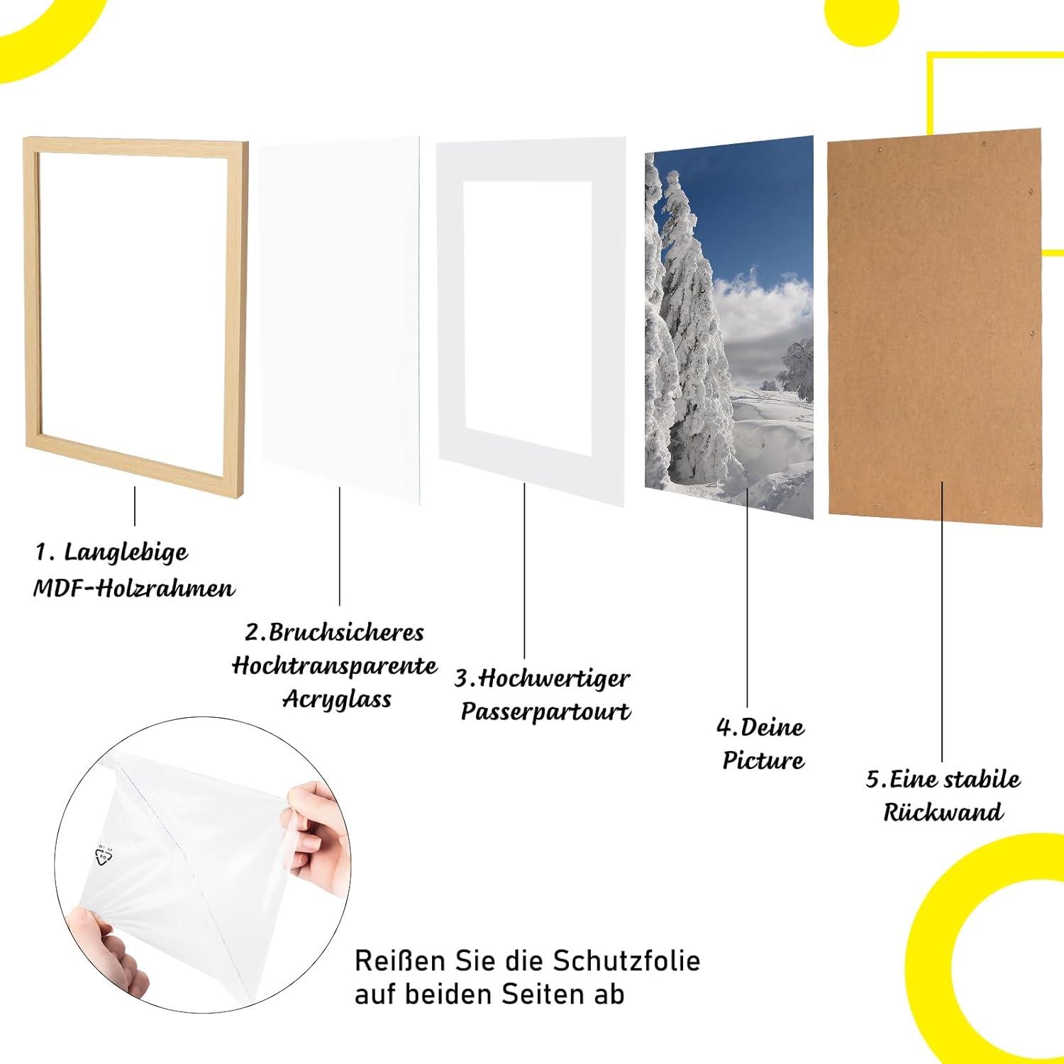 Bilderrahmen Set 50x70 cm MDF Acrylglas Holzoptik Display