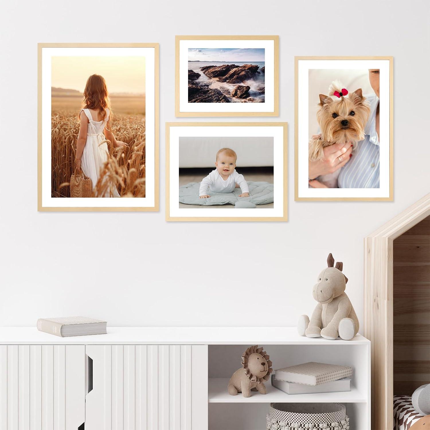 3er-Set Bilderrahmen 50x70 cm aus MDF und Acrylglas holzfarben
