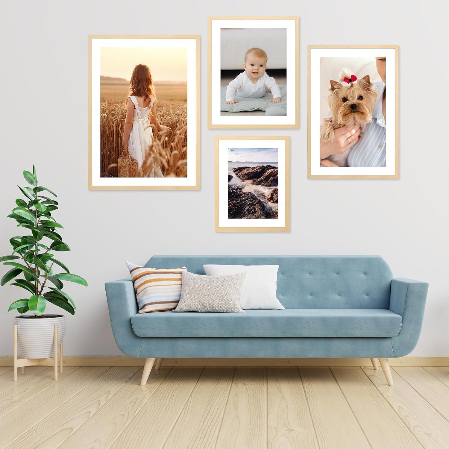 3er-Set Bilderrahmen 50x70cm MDF Acrylglas Holzfarben Wanddeko