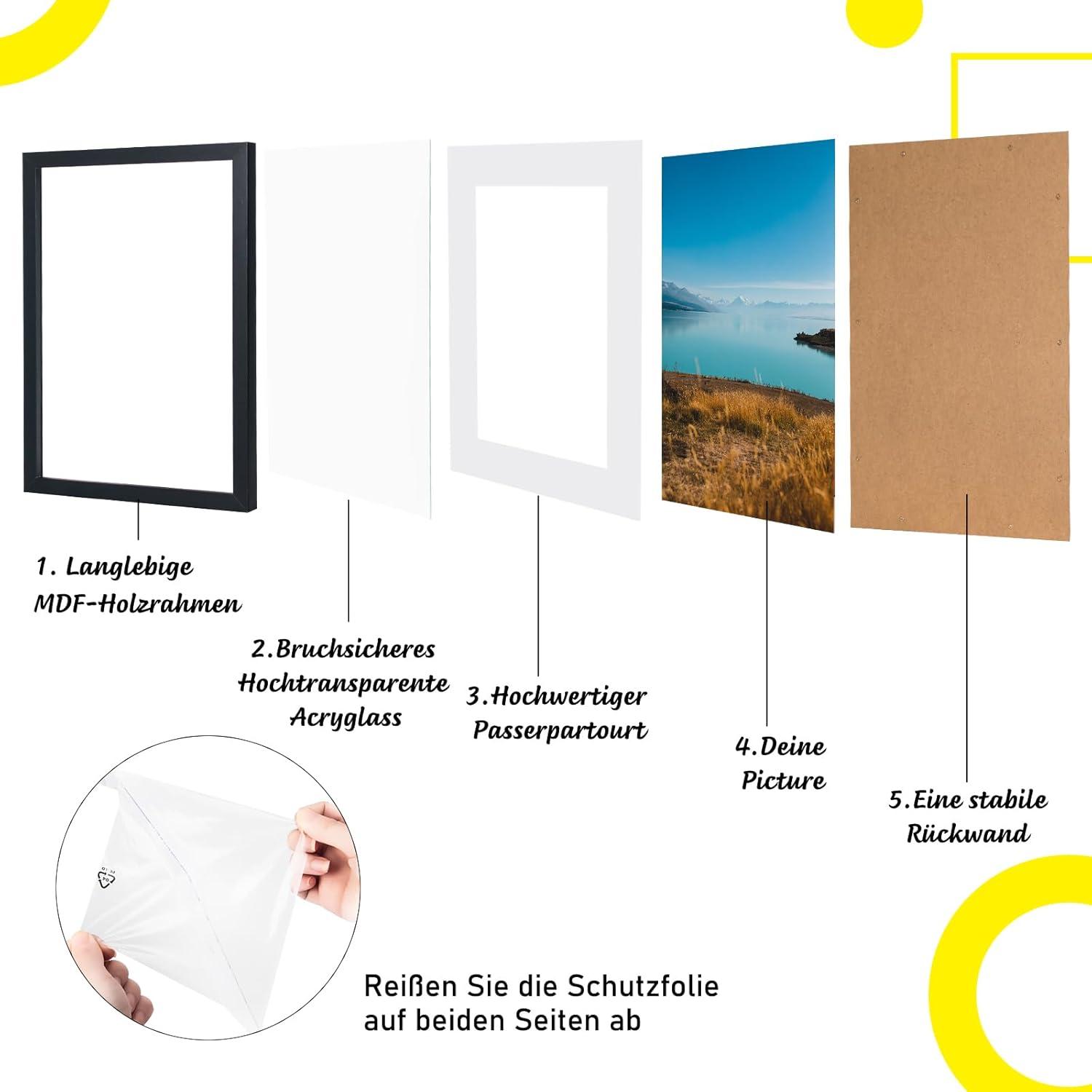 Bilderrahmen Set Schwarz 30x40 cm Acrylglas MDF - 3er