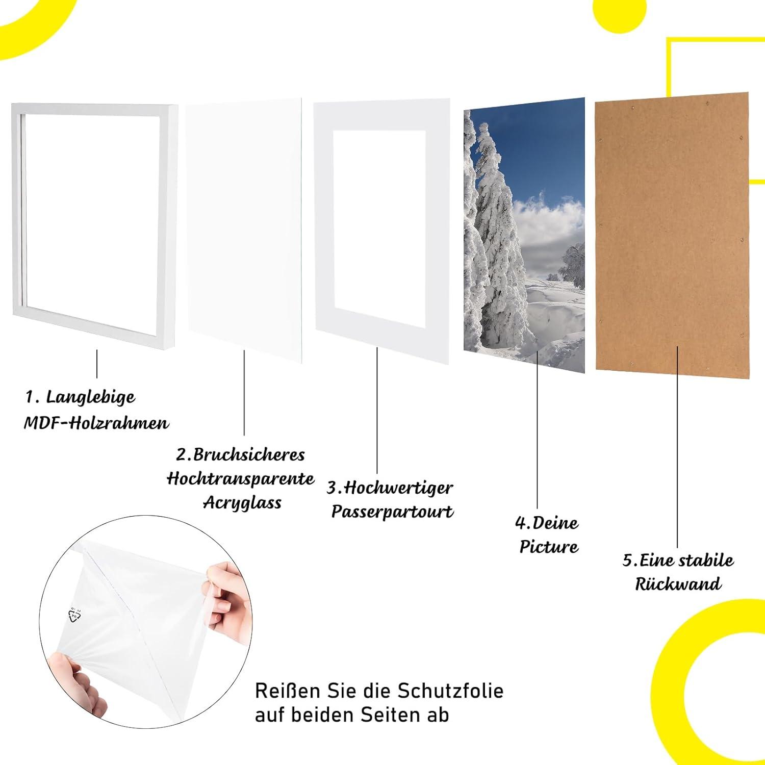 Bilderrahmen-Set 40x50cm MDF Acrylglas weiß Hängend & Stehend