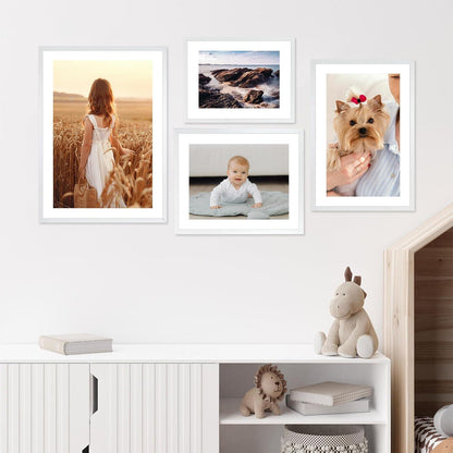 3er Set Bilderrahmen 40x50 cm MDF Acrylglas weiß Aufhängen Wohnzimmer