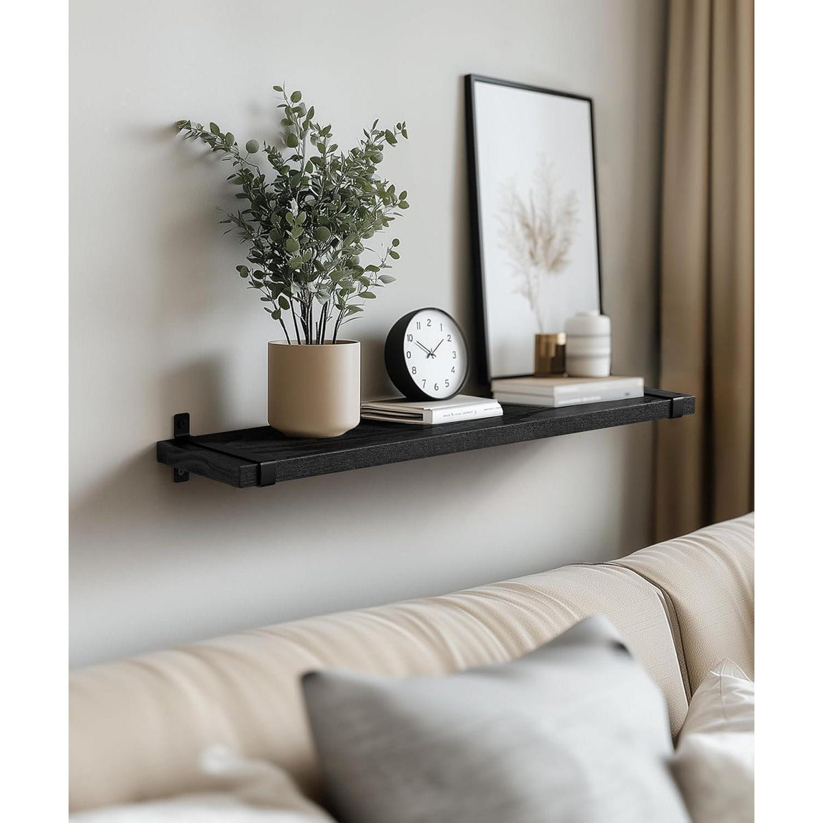 Wandregal Holz Schwarz 60cm 2er Set mit U-Halterung