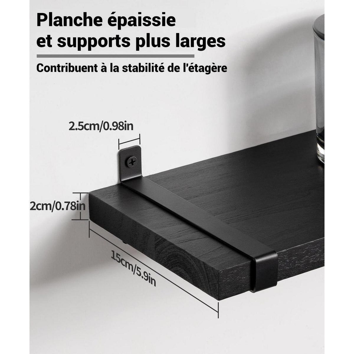 Wandregal Holz Schwarz 60cm 2er Set mit U-Halterung