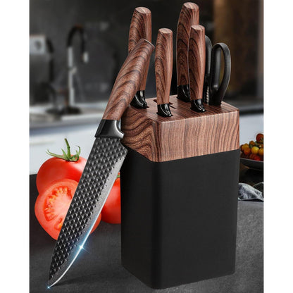 Messerblock Set 7-teilig aus Edelstahl mit Schärfer, Schwarz