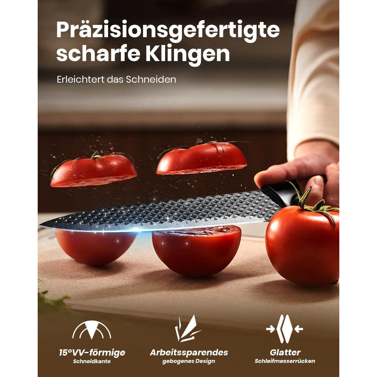 Messerblock Set 7-teilig aus Edelstahl mit Schärfer, Schwarz
