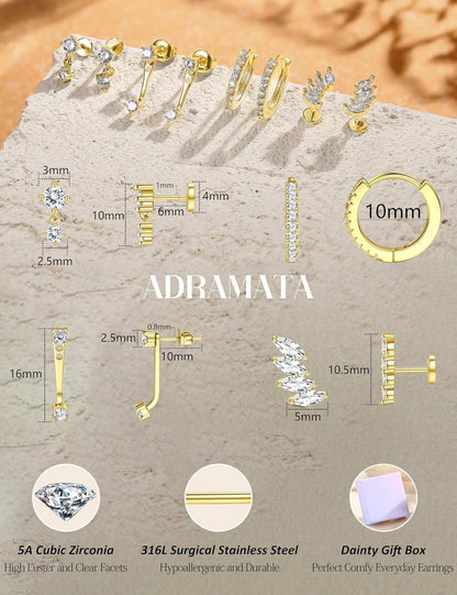 Damen Ohrstecker Creolen Gold Silber Set Chirurgenstahl Piercing Tragus Conch Helix